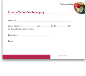 Atteste für Schule und Arbeitgeber, Motiv Herzapfel 