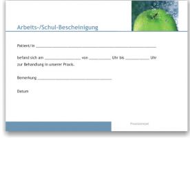 Atteste für Schule und Arbeitgeber, Motiv Frische 