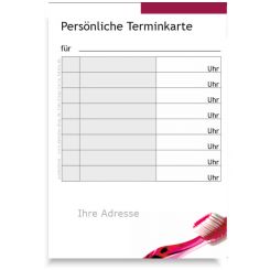 Terminzettelblock mit Praxisadresse, Zahnbürste 