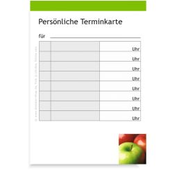 Terminzettelblock mit Praxisadresse, Motiv Äpfel 